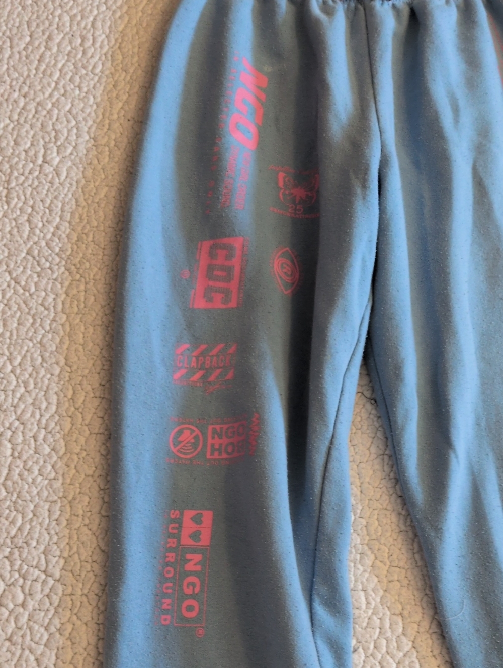 New Girl Order Retro Flame Pink Blue Jogger Style Sweatpants Grunge Distressed - Picture 4 of 7